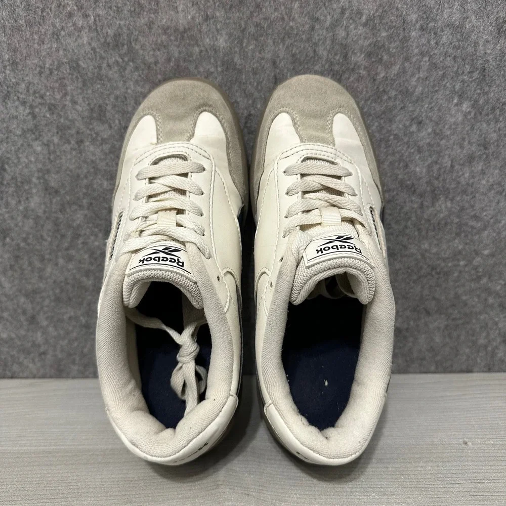Reebok Club C Sneakers Kids Sz 3 White Navy Gum Sole Leather Suede Tennis Shoe‎